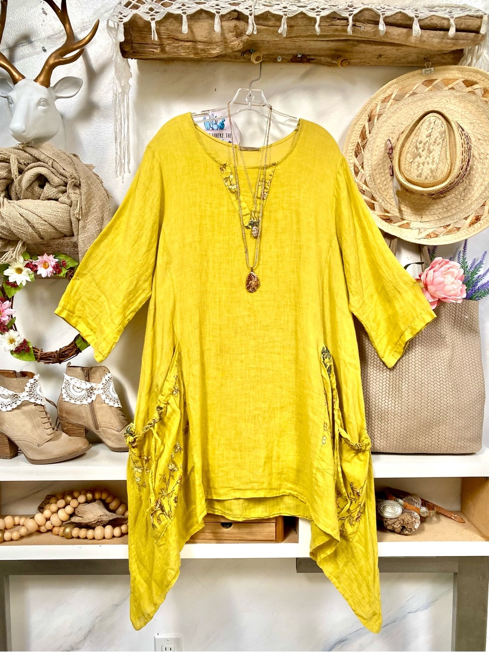 Beyond Capri Made In Italy Citrus 100% Linen Dress/Tunic/Cover-up EUC One Size